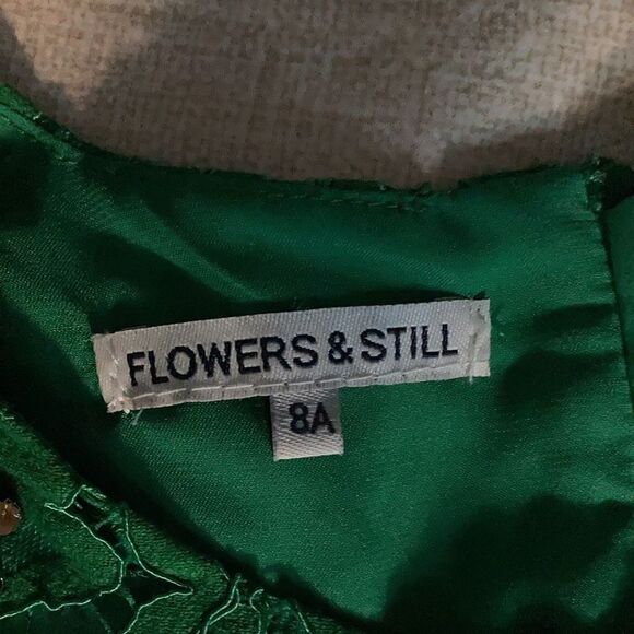 Flowers & Still Girls Green Lace Dress Embellished with a Crystal Firefly. Sz 8. - Picture 7 of 8